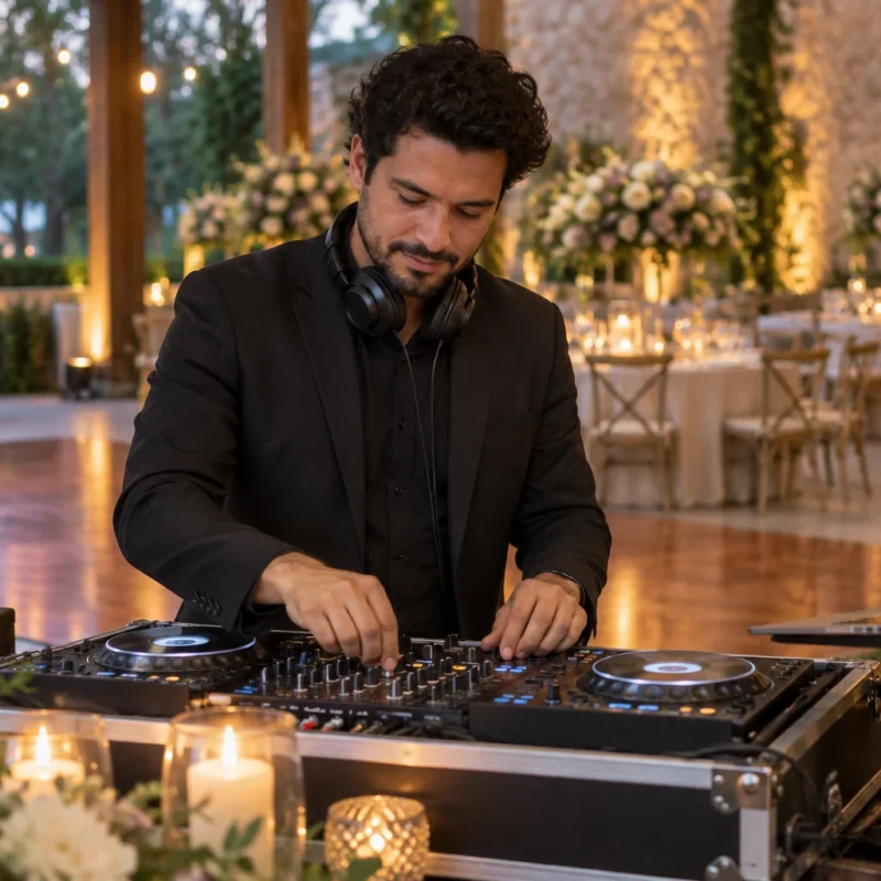 Consola de sonido preparada junto a una pista de baile.